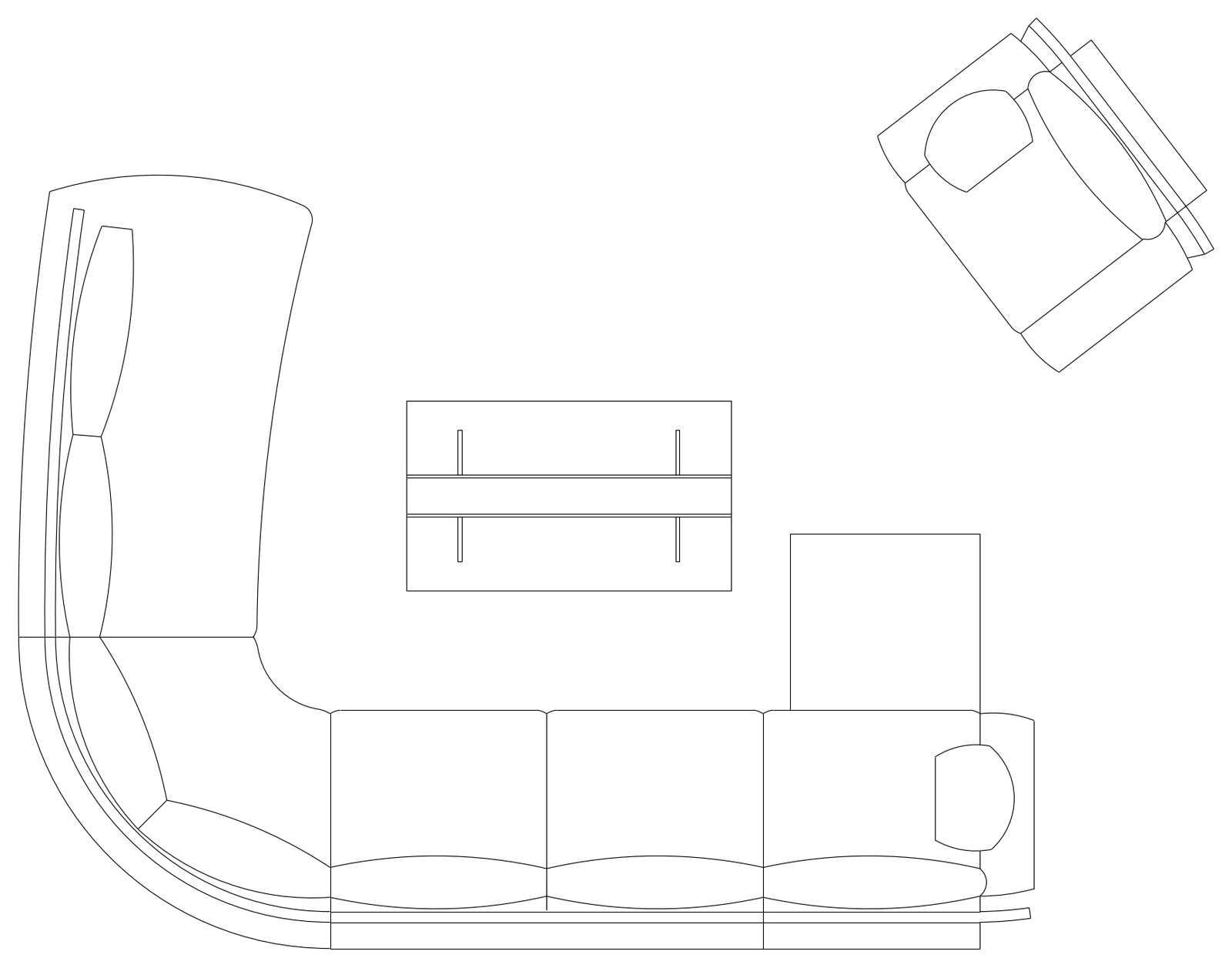 Curved Corner Sofa with Console Table - Plan View – free CAD block preview