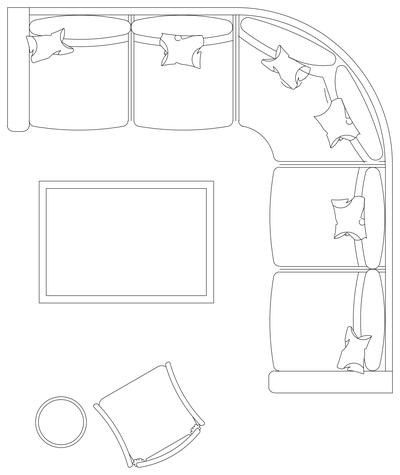 Curved Corner Sofa with Coffee Table - Plan View CAD block preview