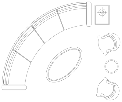 Curved Sofa with Two Tub Chairs - Plan View CAD block preview
