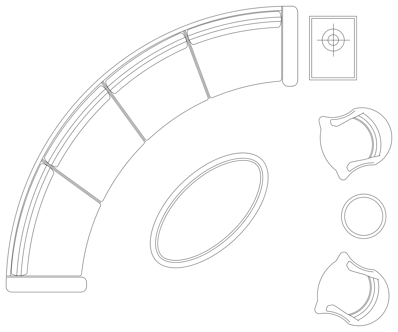 Curved Sofa with Two Tub Chairs - Plan View – free CAD block preview