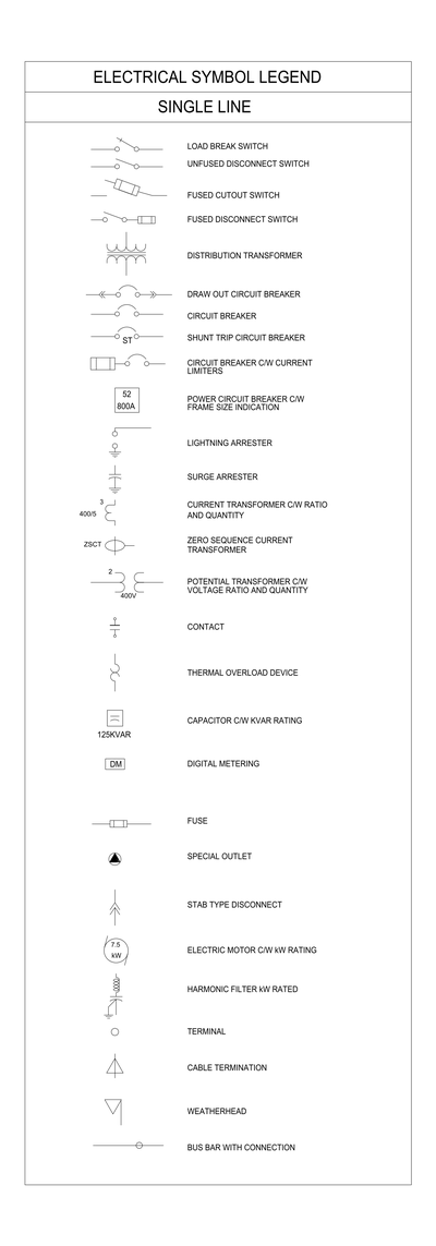 Electrical Symbol Legend - Single Line Equipment CAD block preview