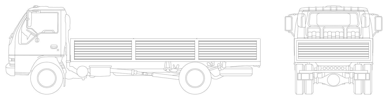 Flatbed Tray Truck - Side and Front Elevations – free CAD block preview