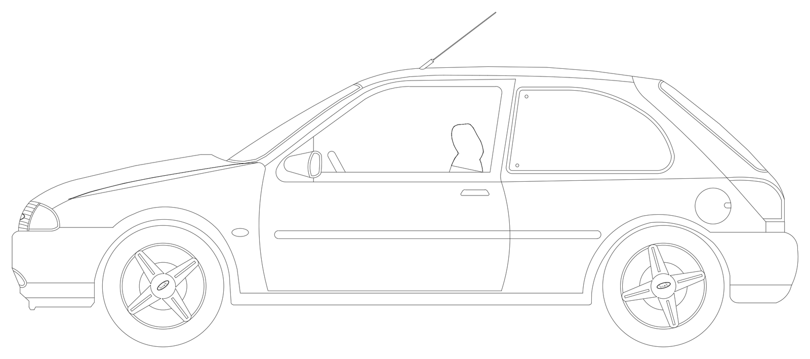 Ford Hatchback - Side Elevation – free CAD block preview