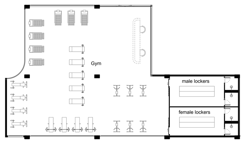 Hotel Gym and Locker Rooms - Floor Plan – free CAD block preview
