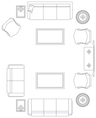 Hotel Lobby Seating and Sideboard - Plan View CAD block preview