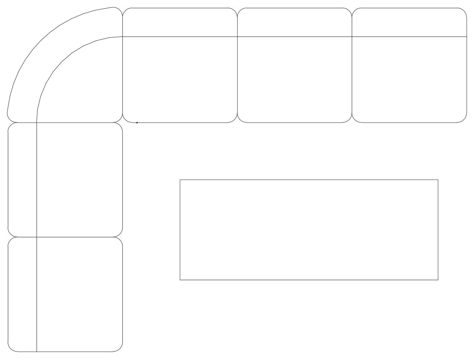 L-Shaped Modular Sofa and Coffee Table - Plan View – free CAD block preview