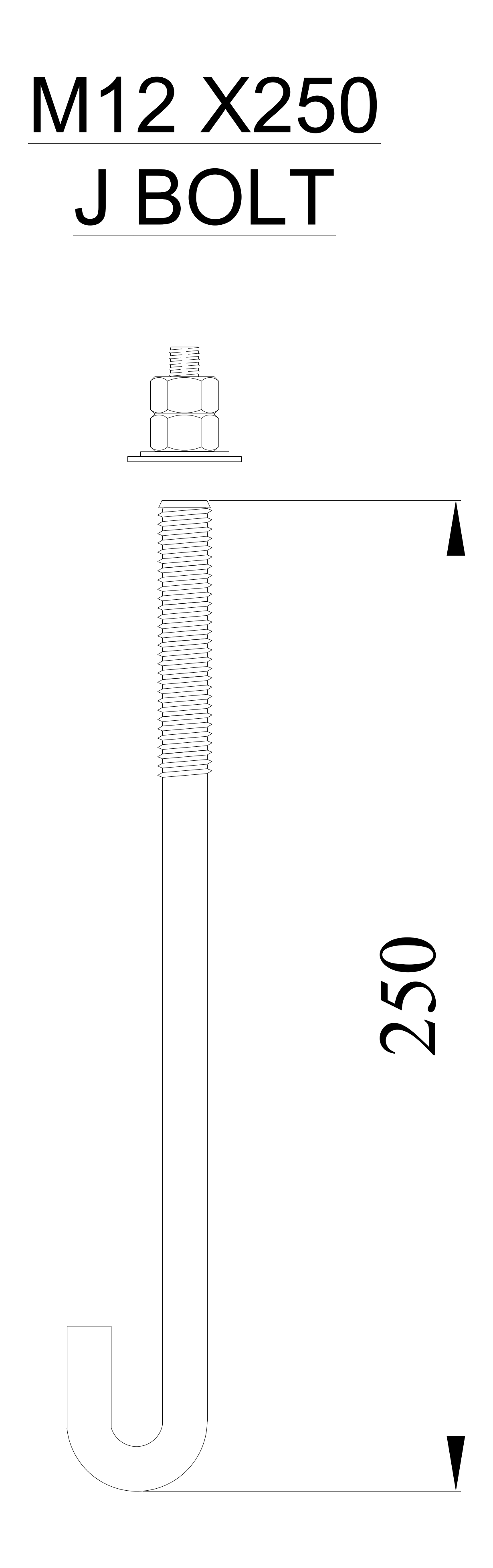 M12 x250 J Bolt – free CAD block preview