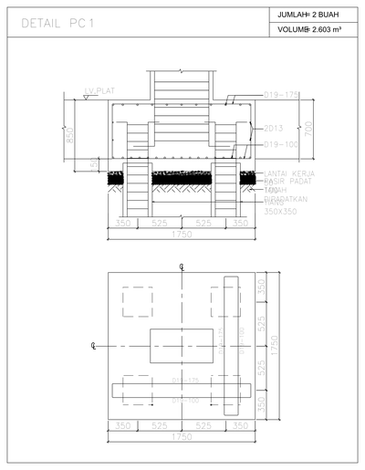 Pile Cap Footing Detail on Four Piles CAD block preview