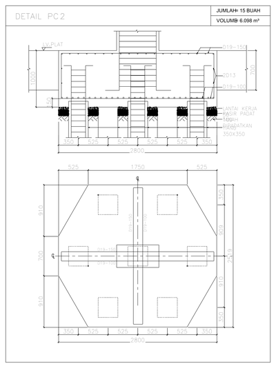 Pile Cap Footing Detail on Seven Piles CAD block preview