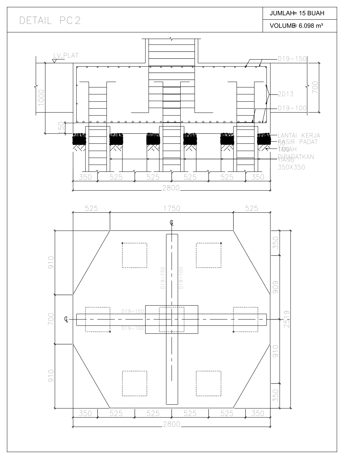 Pile Cap Footing Detail on Seven Piles – free CAD block preview