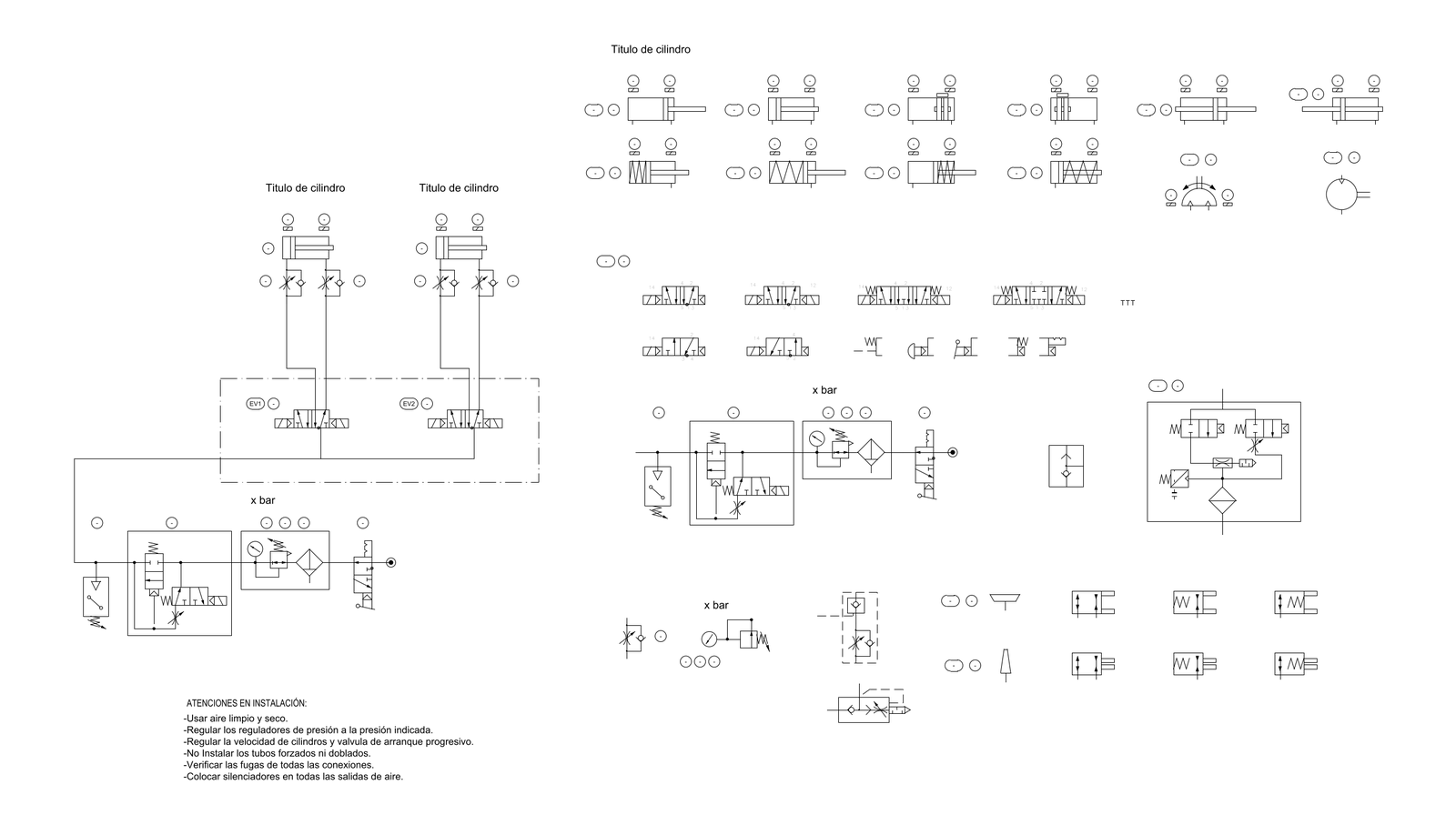 Pneumatic Circuit Diagram and Symbols – free CAD block preview