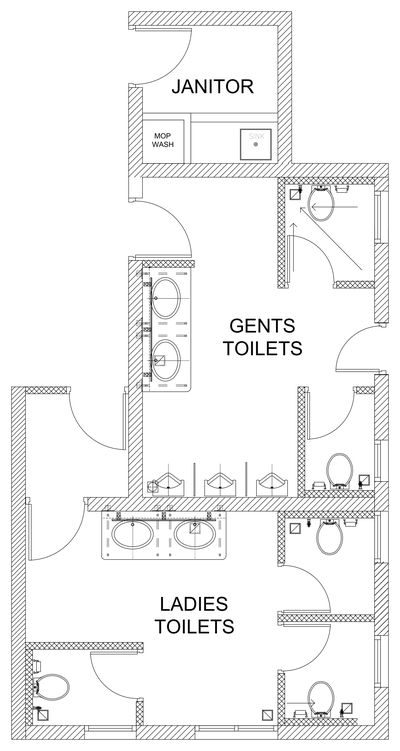 Public Toilets and Janitor Room - Floor Plan CAD block preview