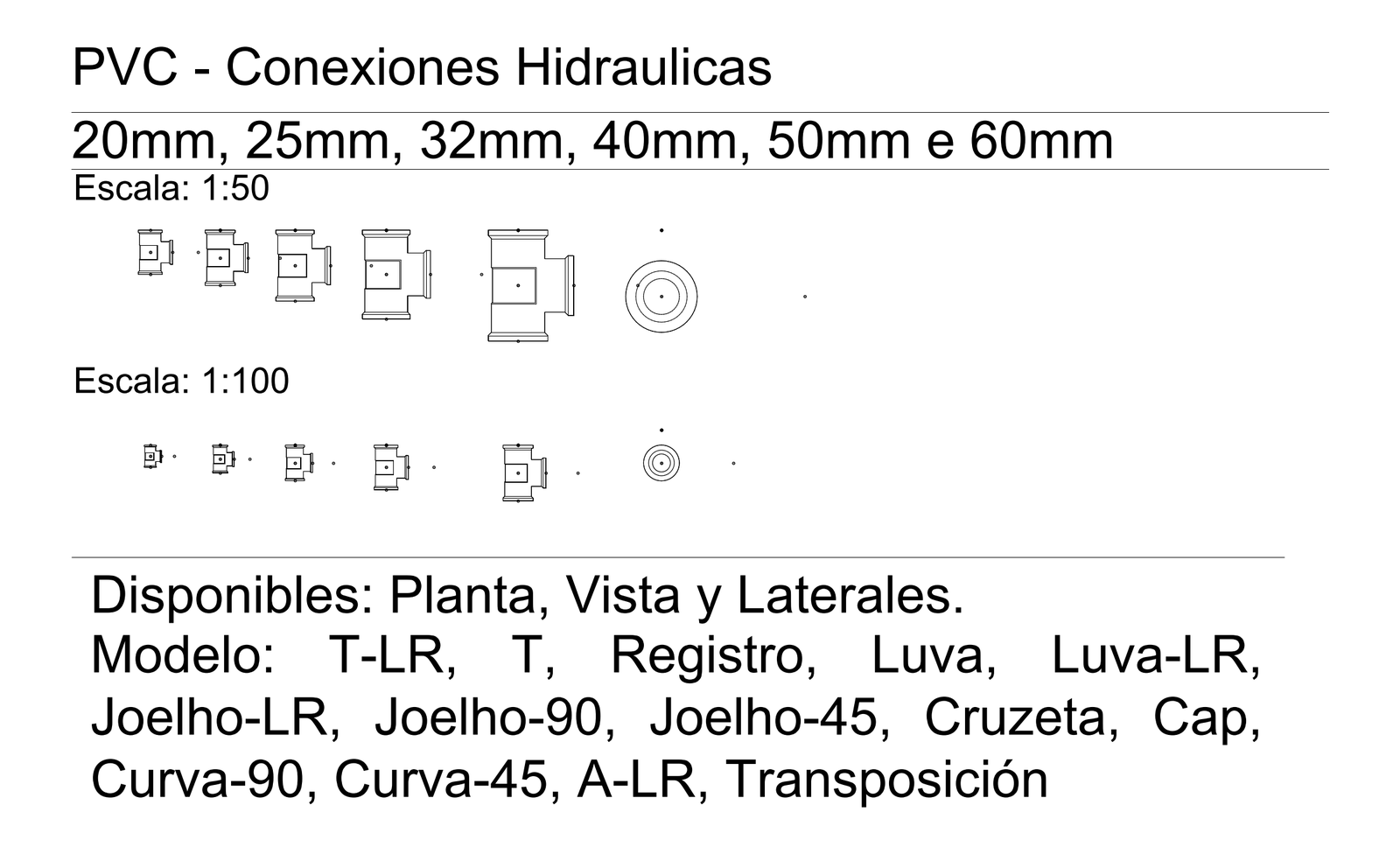 PVC Conexiones Hidraulicas – free CAD block preview