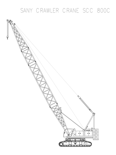 SANY SCC800C Lattice Boom Crawler Crane - Elevation CAD block preview