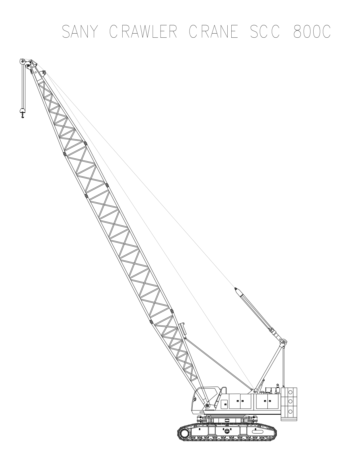 SANY SCC800C Lattice Boom Crawler Crane - Elevation – free CAD block preview