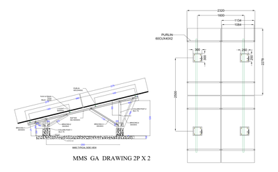 Solar Panel Array Mounting Structure 2P X 2 GA CAD block preview