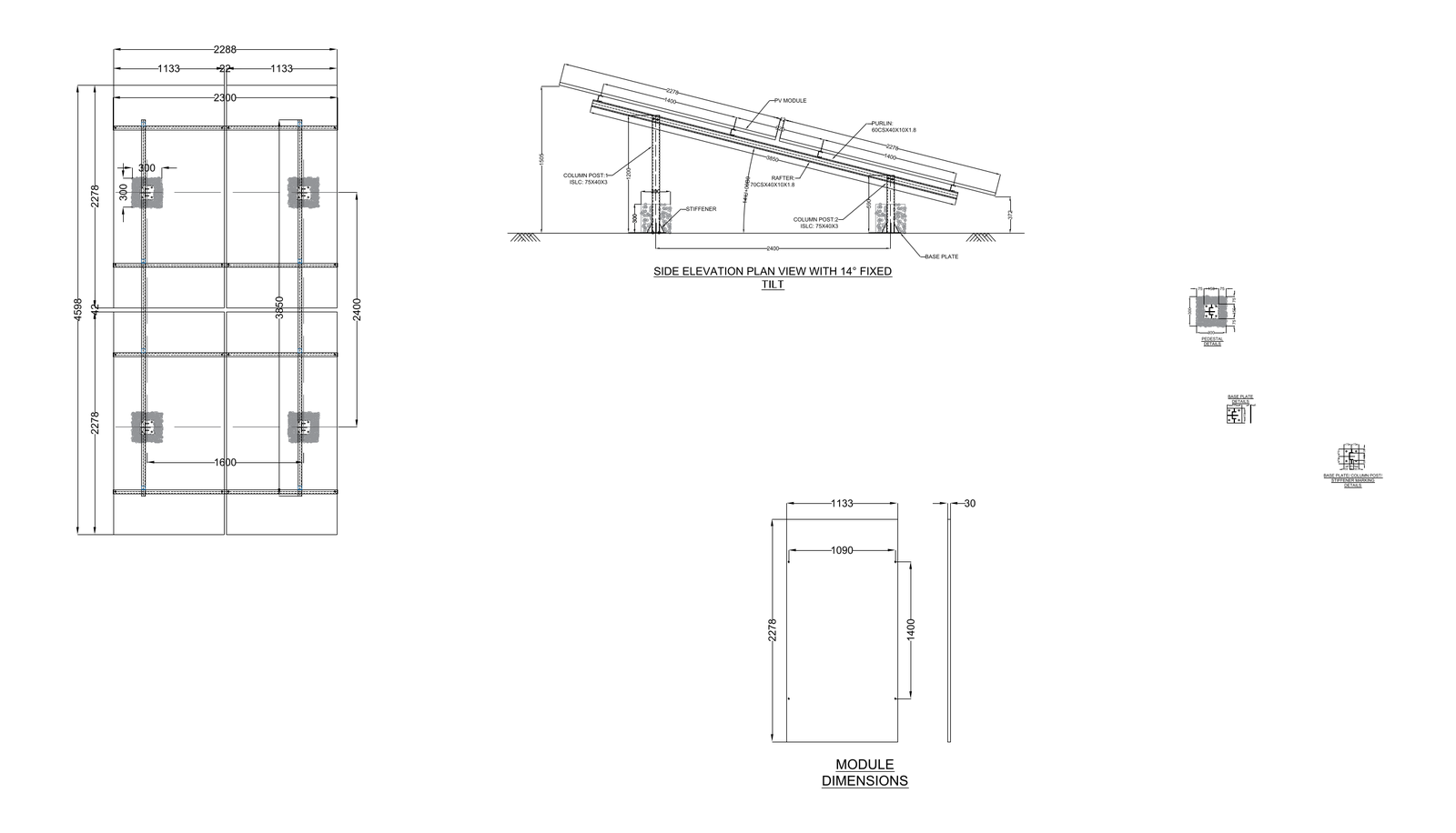 Solar Panel Ground Mount End and Plan View – free CAD block preview