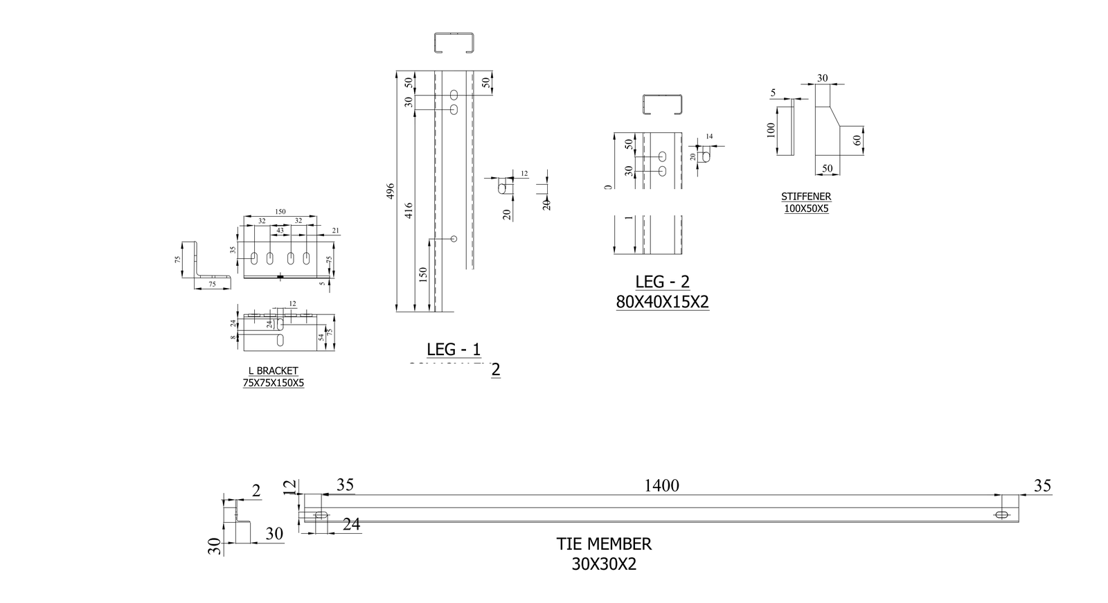 Steel Legs, Bracket and Tie Member Details – free CAD block preview
