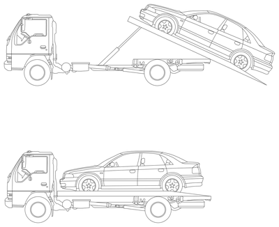 Tilt Tray Tow Truck with Car - Side Elevations CAD block preview