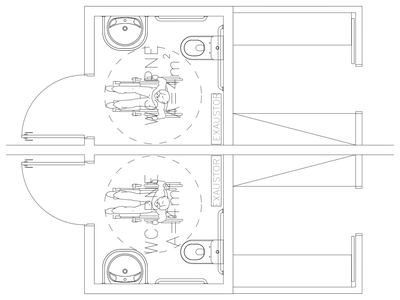 Accessible Toilet Plans - Mirrored Pair CAD block preview