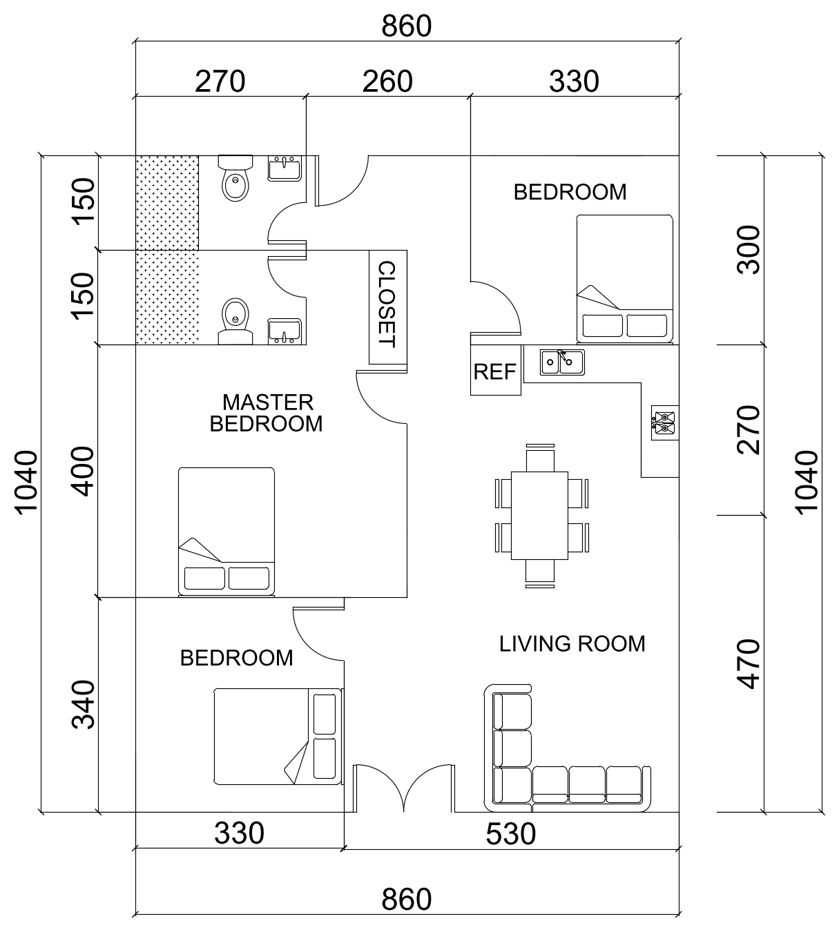 Bulacan Three-Bedroom House Floor Plan – free CAD block preview