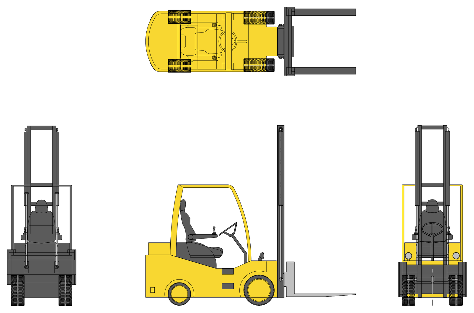 Counterbalance Forklift - Four Views – free CAD block preview