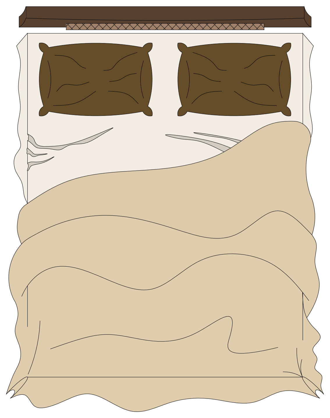 Double Bed with Pillows and Throw - Plan View – free CAD block preview