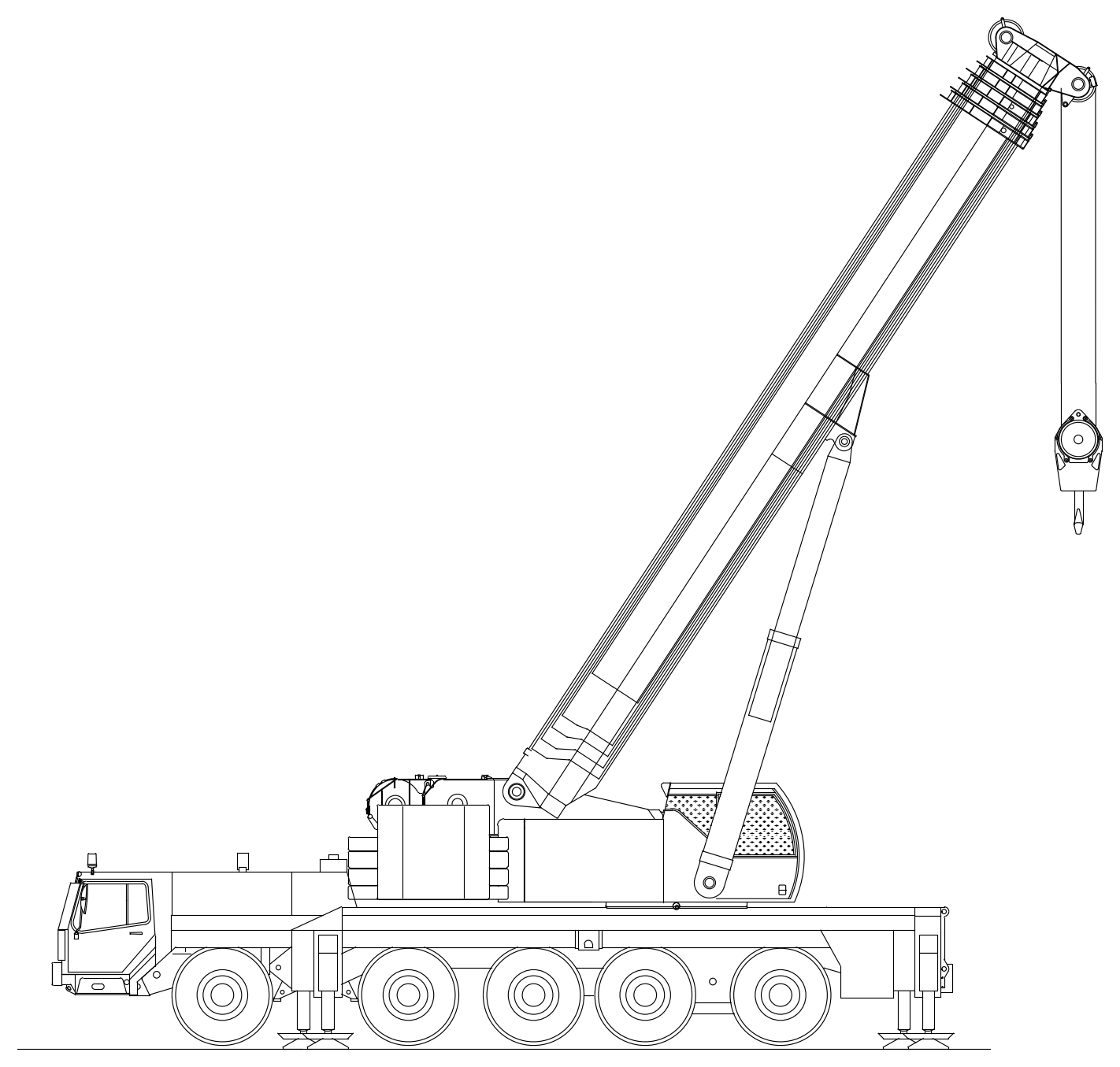 Five-Axle All Terrain Mobile Crane Side Elevation – free CAD block preview
