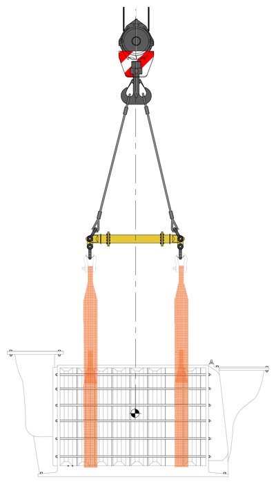 Hook with Slings, Spreader Beam and Load CAD block preview