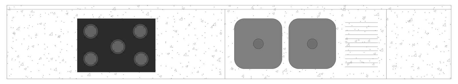 Kitchen Benchtop with Five-Burner Cooktop and Double Sink - Plan View – free CAD block preview