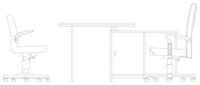 Office Desk and Chairs - Side Elevation CAD block preview