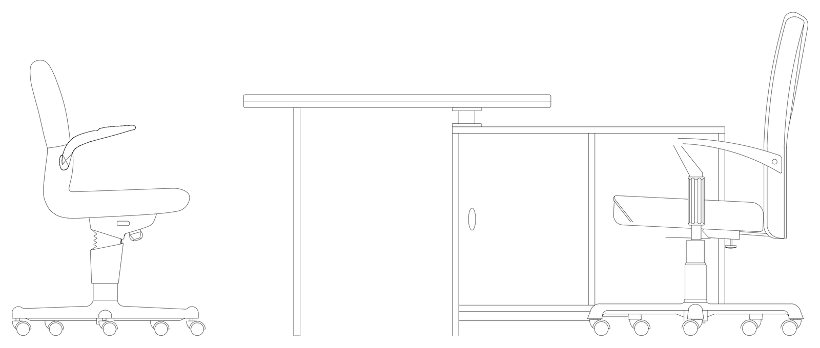Office Desk and Chairs - Side Elevation – free CAD block preview