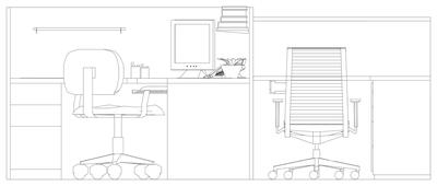 Office Workstation Elevation with Screens CAD block preview