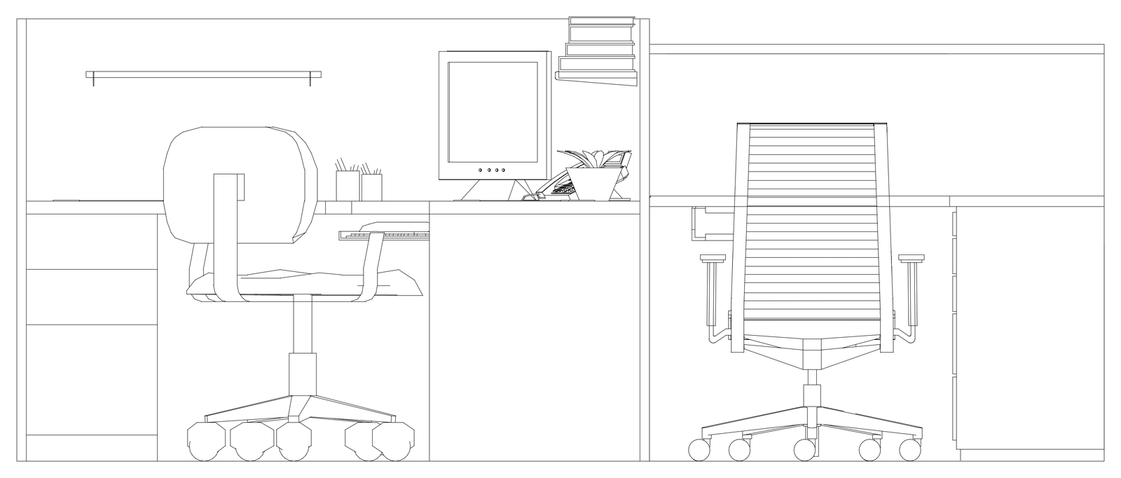 Office Workstation Elevation with Screens – free CAD block preview