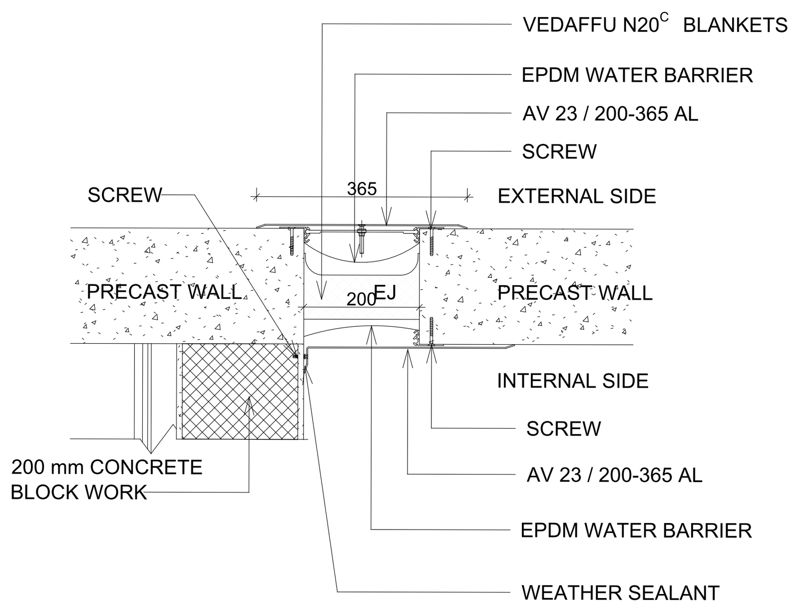 Precast Wall to Wall Expansion Joint with Blockwork Detail – free CAD block preview
