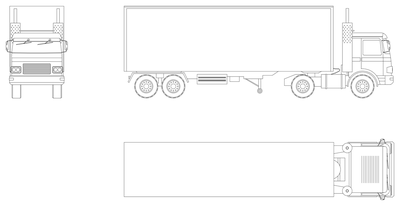 Semi Trailer Truck - Elevations and Plan CAD block preview