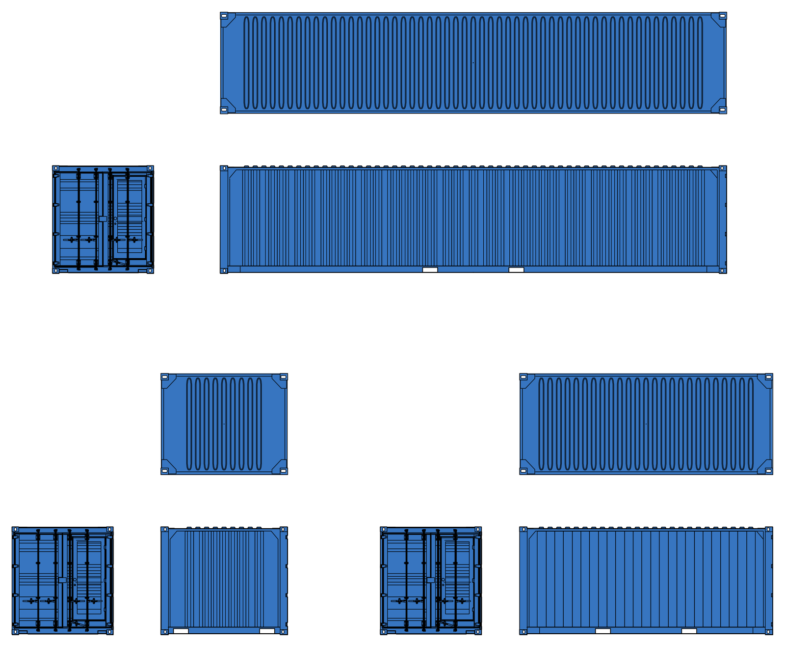 Shipping Containers 10ft to 40ft – free CAD block preview