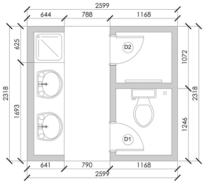 Shower and WC Room Floor Plan CAD block preview