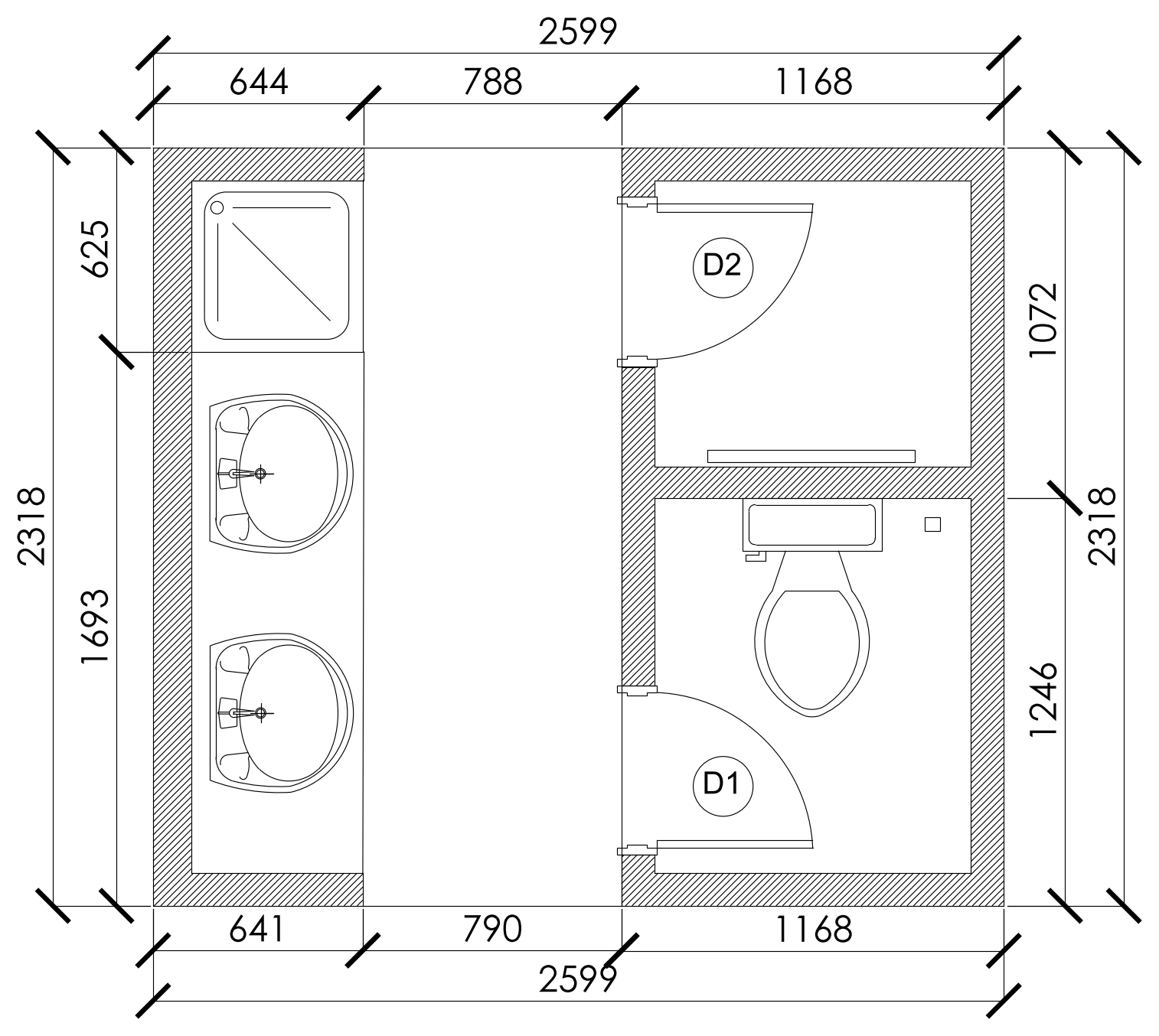 Shower and WC Room Floor Plan – free CAD block preview