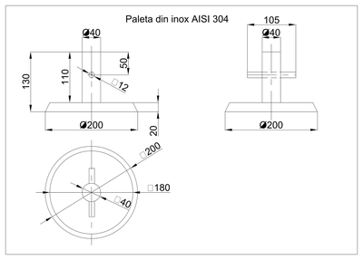 Stainless Steel Disc Paddle with Pin (AISI 304) CAD block preview