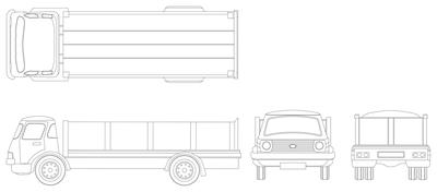 Stake Side Tray Truck - Elevations and Plan CAD block preview