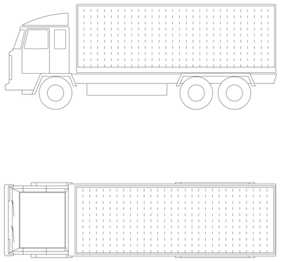Three Axle Box Truck - Side Elevation and Plan CAD block preview