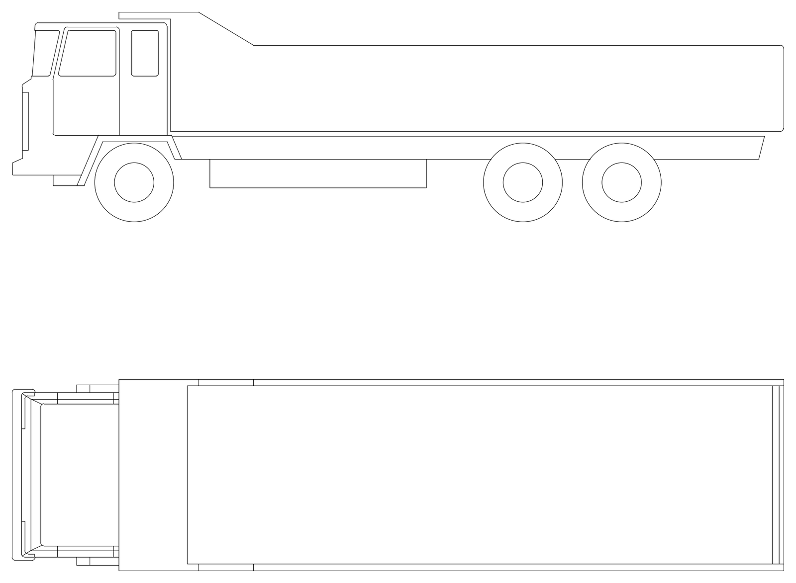 Three Axle Tipper Truck - Side Elevation and Plan – free CAD block preview