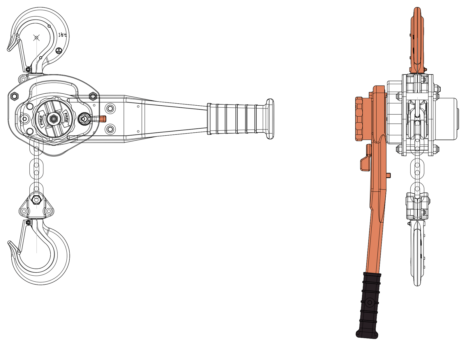 Tiger Lever Hoist 1.5t – free CAD block preview