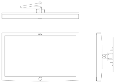 Wall Mounted TV - Plan, Front and Side Views CAD block preview