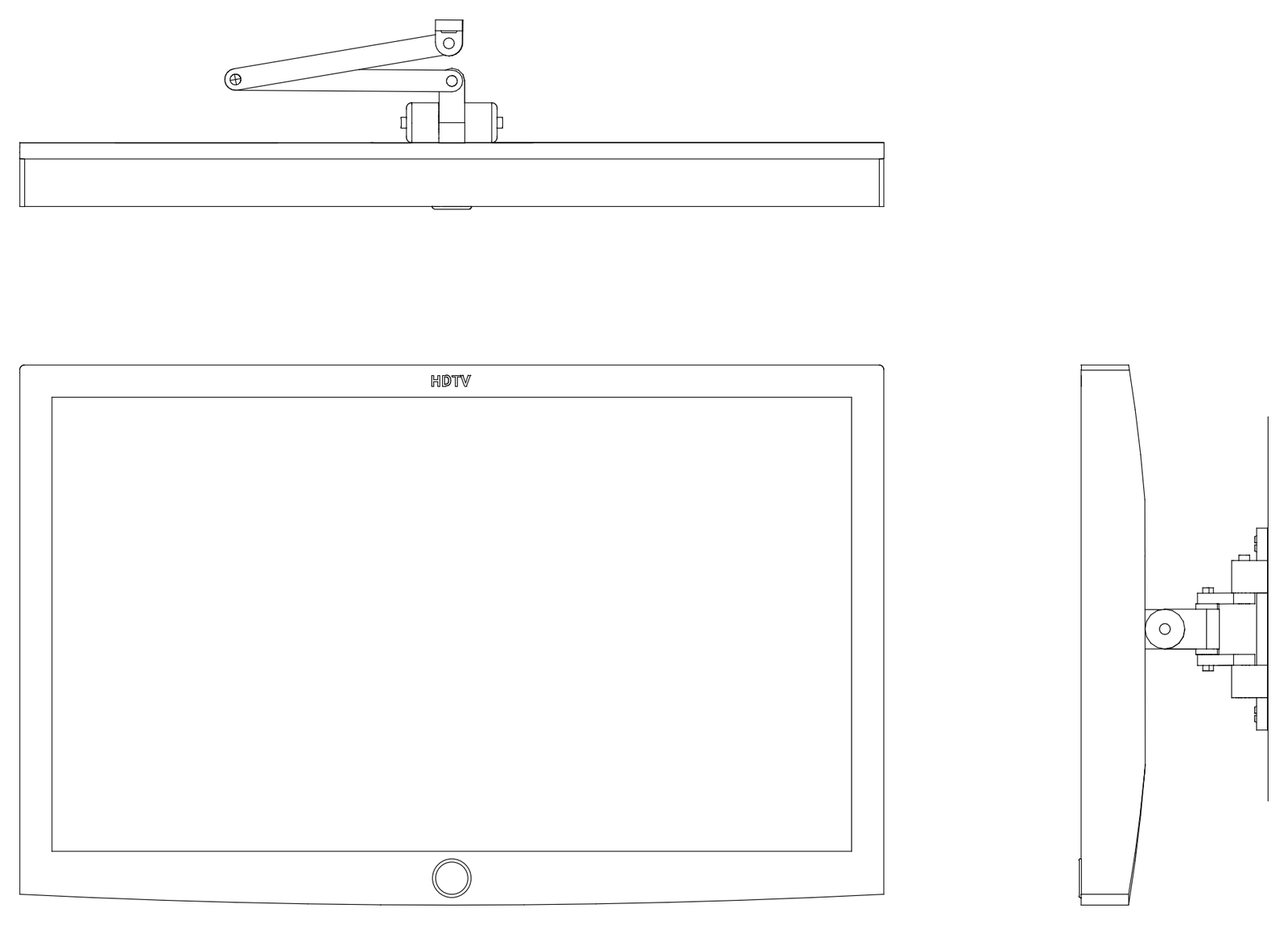 Wall Mounted TV - Plan, Front and Side Views – free CAD block preview