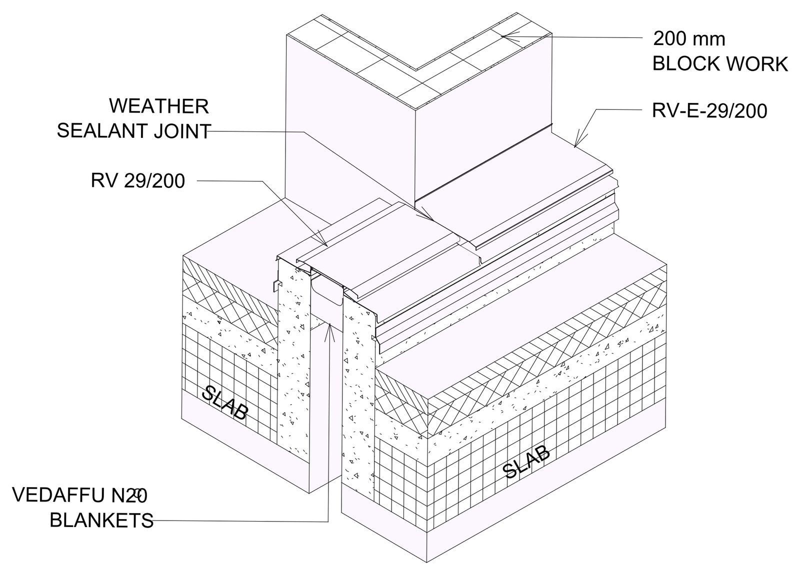 Wall to Roof Flashing Detail - Isometric View 1 – free CAD block preview