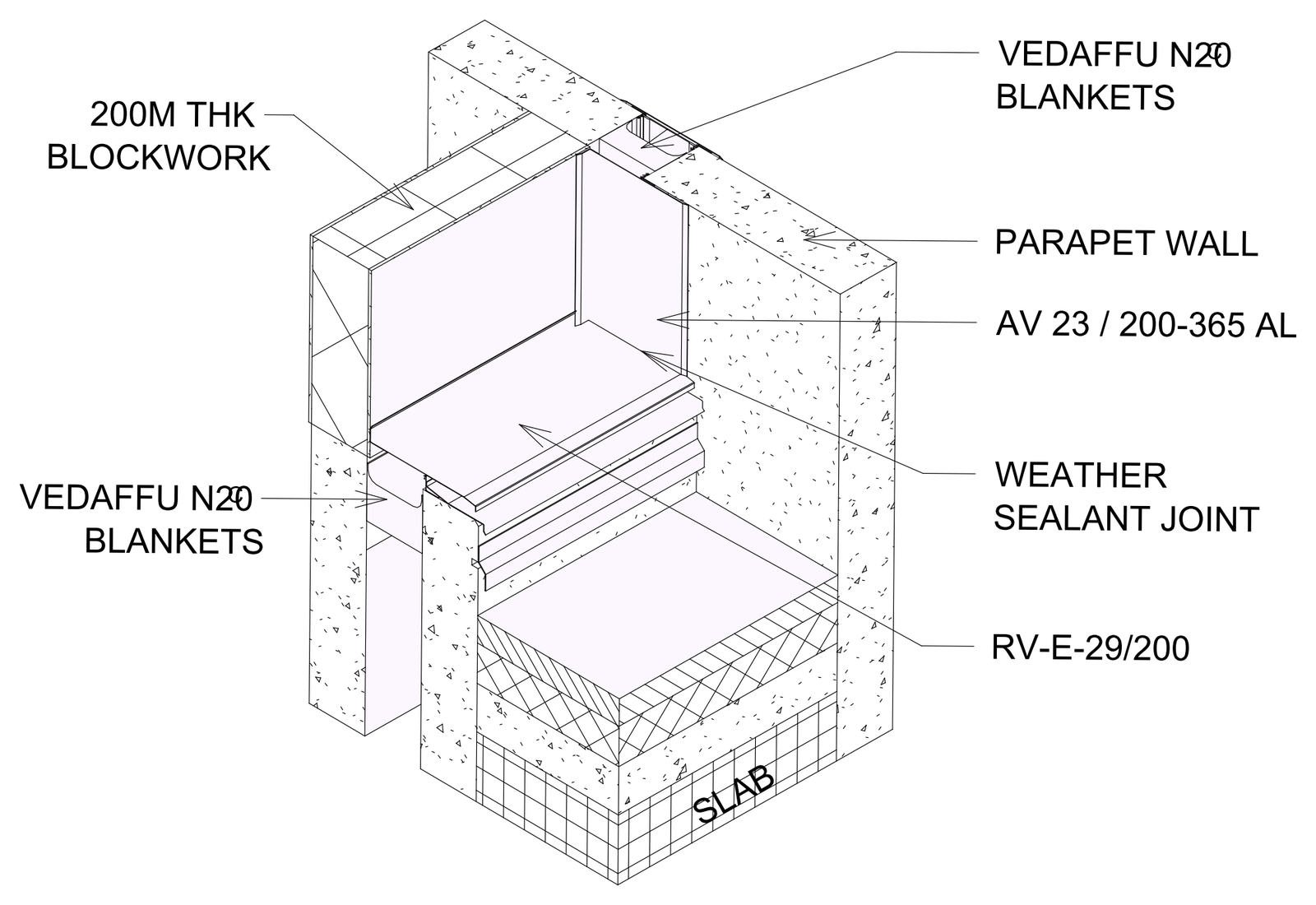Wall to Roof Flashing Detail - Isometric View 2 – free CAD block preview