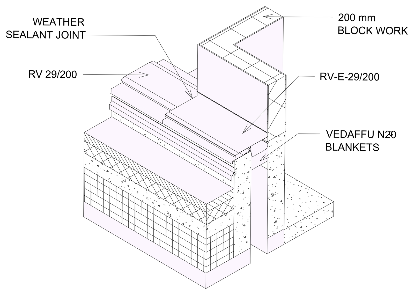 Wall to Roof Flashing Detail - Isometric View 3 – free CAD block preview