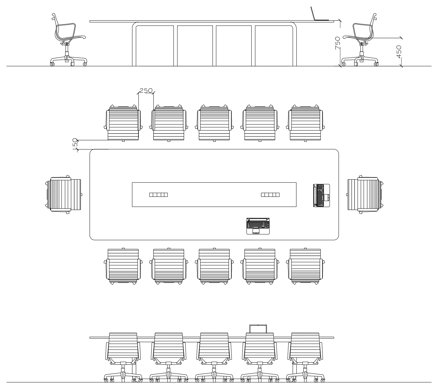 12-Seat Conference Table - Plan, Elevation and Section – free CAD block preview